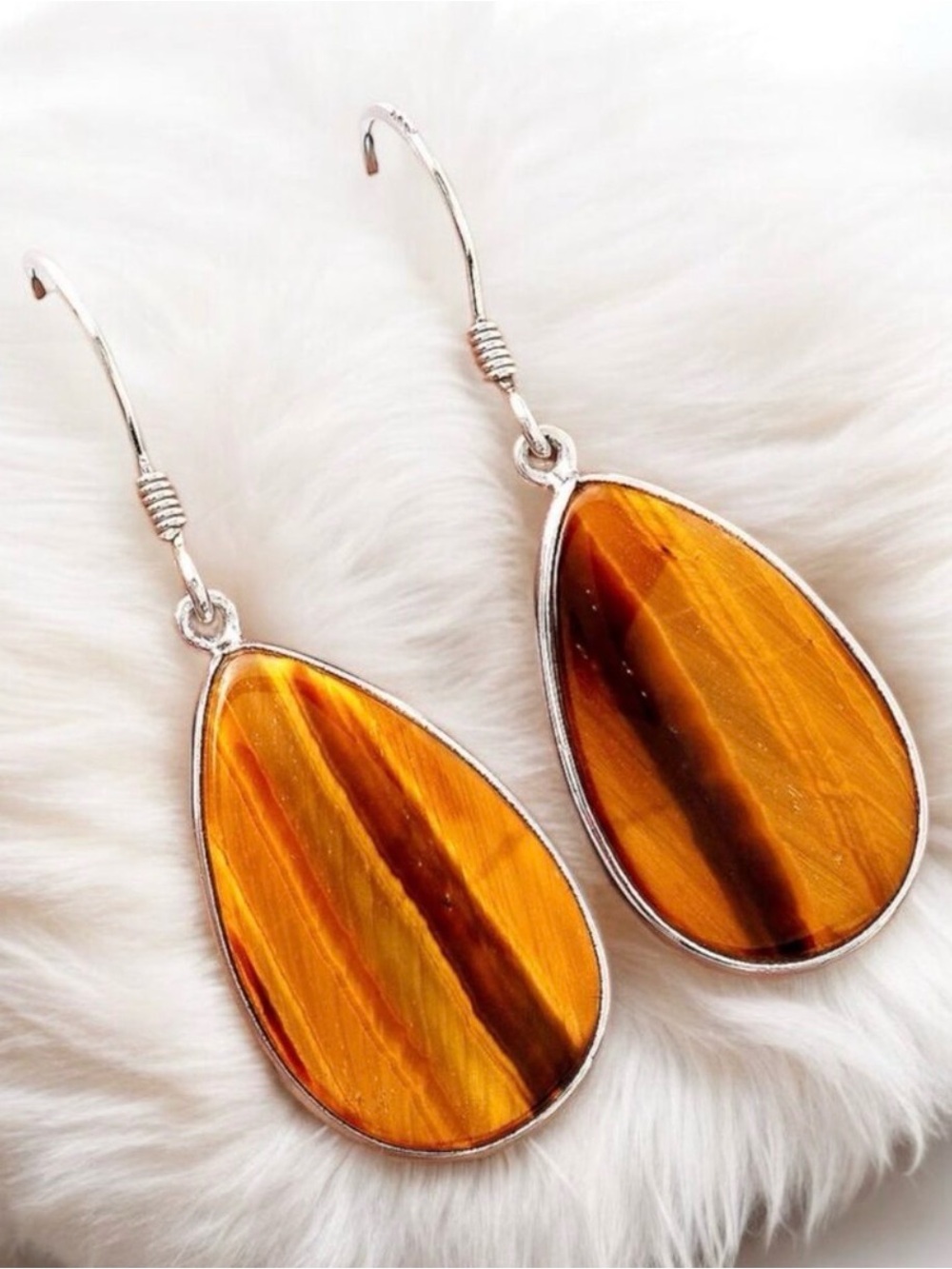 Tiger Eye Solid 925 Sterling Silver Earrings with Pendant